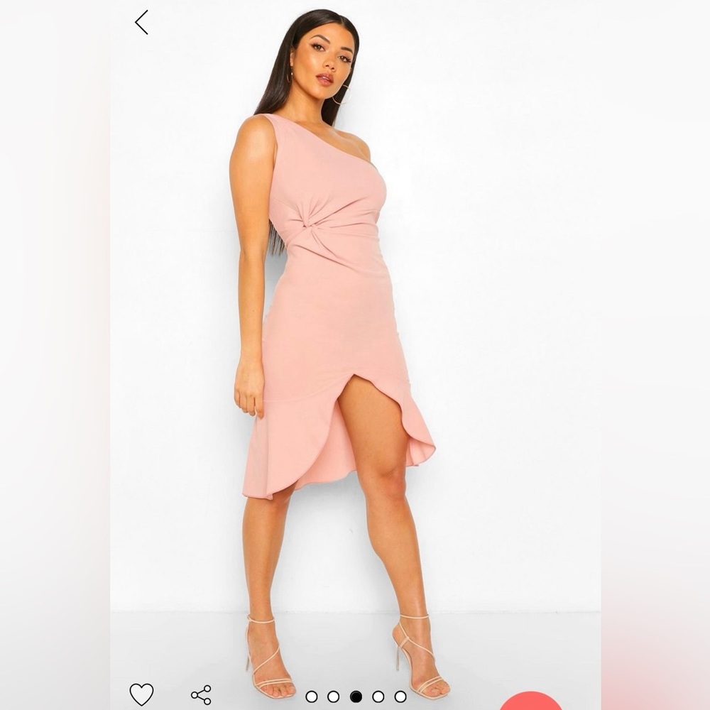 Boohoo Blush Pink One Shoulder Midi Dress